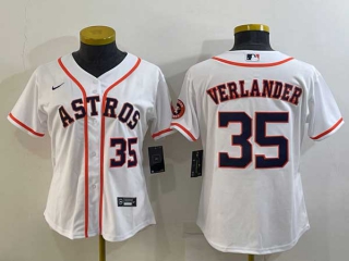 Women's Houston Astros #35 Justin Verlander Number White With Patch Stitched MLB Cool Base Nike Jersey