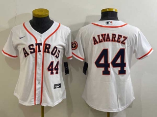 Women's Houston Astros #44 Yordan Alvarez Number White With Patch Stitched MLB Cool Base Nike Jersey