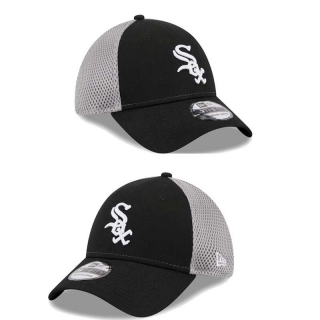 MLB Chicago White Sox New Era Black Gray Curved Brim Mesh 39THIRTY Hat 2054