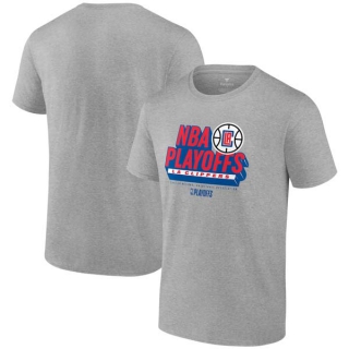 Men's Los Angeles Clippers Fanatics Branded 2024 NBA Playoffs Defensive Stance Short T-Shirt Grey