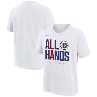 Men's Los Angeles Clippers Nike 2024 NBA Playoffs All Hands Mantra Short T-Shirt White