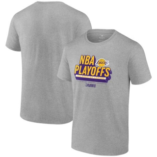 Men's Los Angeles Lakers Fanatics Branded 2024 NBA Playoffs Defensive Stance Short T-Shirt Grey