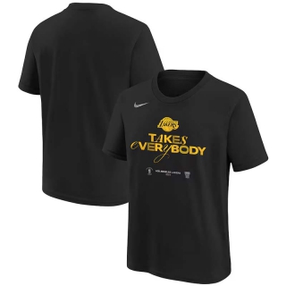 Men's Los Angeles Lakers Nike 2024 NBA Playoffs Takes Everybody Mantra Short T-Shirt Black
