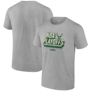 Men's Milwaukee Bucks Fanatics Branded 2024 NBA Playoffs Defensive Stance Short T-Shirt Grey
