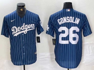 Men's MLB Los Angeles Dodgers #26 Tony Gonsolin Navy Blue Pinstripe Stitched Cool Base Nike Jersey