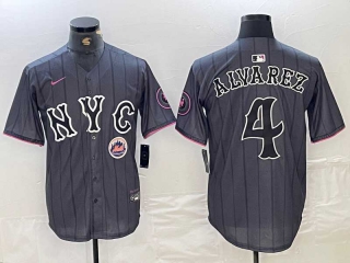 Men's MLB New York Mets #4 Francisco Alvarez Grey Logo 2024 City Connect Cool Base Stitched Jersey