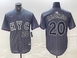 Men's MLB New York Mets #20 Pete Alonso Grey Black Number 2024 City Connect Cool Base Stitched Jersey
