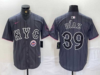 Men's MLB New York Mets #39 Edwin Diaz Grey Logo 2024 City Connect Cool Base Stitched Jersey