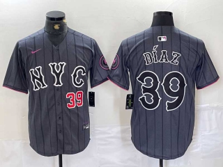 Men's MLB New York Mets #39 Edwin Diaz Grey Red Number 2024 City Connect Cool Base Stitched Jersey