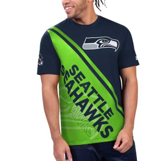 Men's NFL Seattle Seahawks Navy Neon Green Starter Finish Line Extreme Graphic T-Shirt