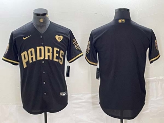 Men's MLB San Diego Padres Black Gold PS Patch 20th Anniversary Cool Base Stitched Baseball Jersey