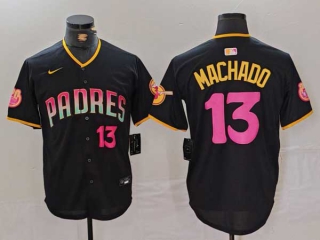 Men's MLB San Diego Padres #13 Manny Machado Black Pink Number 20th Anniversary Cool Base Nike Stitched Jersey