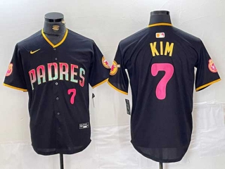 Men's MLB San Diego Padres #7 Ha-Seong Kim Black Pink Number Cool Base Stitched Nike Baseball Jersey