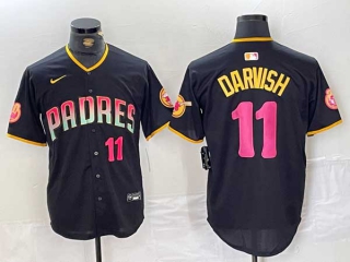 Men's MLB San Diego Padres #11 Yu Darvish Black Pink Number Cool Base Stitched Nike Baseball Jersey