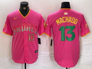 Men's MLB San Diego Padres #13 Manny Machado Pink Gold Number Cool Base Stitched Nike Baseball Jersey