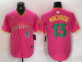 Men's MLB San Diego Padres #13 Manny Machado Pink Logo Cool Base Stitched Nike Baseball Jersey