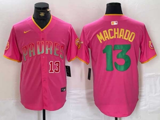 Men's MLB San Diego Padres #13 Manny Machado Pink Red Number Cool Base Stitched Nike Baseball Jersey