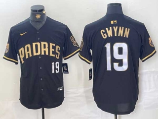 Men's MLB San Diego Padres #19 Tony Gwynn Black Gold Cool Base Stitched Nike Baseball Jersey