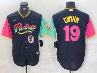 Men's MLB San Diego Padres #19 Tony Gwynn Black Logo City Connect Cool Base Stitched Nike Baseball Jersey