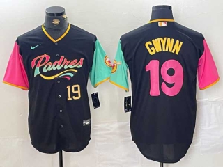 Men's MLB San Diego Padres #19 Tony Gwynn Black Gold Number City Connect Cool Base Stitched Nike Baseball Jersey