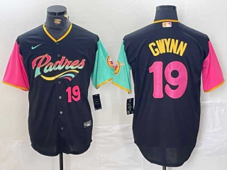 Men's MLB San Diego Padres #19 Tony Gwynn Black Pink Number City Connect Cool Base Stitched Nike Baseball Jersey