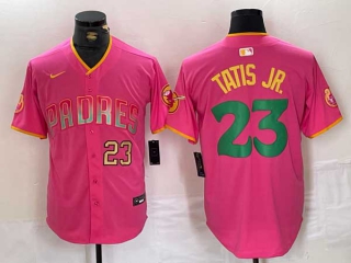 Men's MLB San Diego Padres #23 Fernando Tatis Jr Pink Gold Number Cool Base Stitched Nike Baseball Jersey