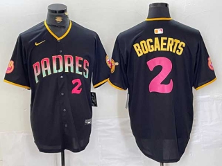 Men's MLB San Diego Padres #2 Xander Bogaerts Black Pink Number With Patch Cool Base Nike Stitched Jersey