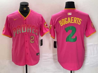 Men's MLB San Diego Padres #2 Xander Bogaerts Pink Gold Number With Patch Cool Base Nike Stitched Jersey