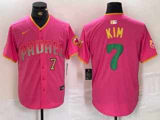 Men's MLB San Diego Padres #7 Ha-Seong Kim Pink Gold Number With Patch Cool Base Nike Stitched Jersey