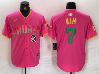 Men's MLB San Diego Padres #7 Ha-Seong Kim Pink Logo With Patch Cool Base Nike Stitched Jersey