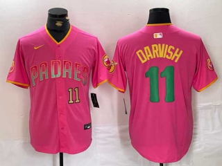 Men's MLB San Diego Padres #11 Yu Darvish Pink Gold Number With Patch Cool Base Nike Stitched Jersey