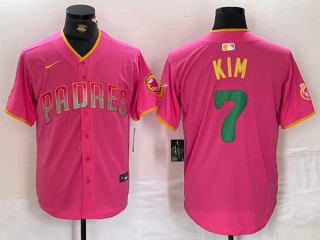 Men's MLB San Diego Padres #7 Ha-Seong Kim Pink With Patch Cool Base Nike Stitched Jersey