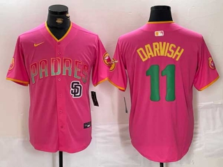 Men's MLB San Diego Padres #11 Yu Darvish Pink Logo With Patch Cool Base Nike Stitched Jersey