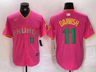 Men's MLB San Diego Padres #11 Yu Darvish Pink Green Number With Patch Cool Base Nike Stitched Jersey