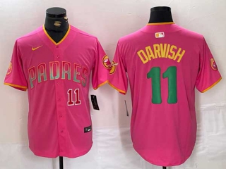 Men's MLB San Diego Padres #11 Yu Darvish Pink Red Number With Patch Cool Base Nike Stitched Jersey