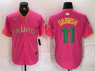 Men's MLB San Diego Padres #11 Yu Darvish Pink With Patch Cool Base Nike Stitched Jersey