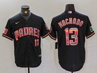 Men's MLB San Diego Padres #13 Manny Machado Black With Mexico Patch Cool Base Nike Stitched Jersey