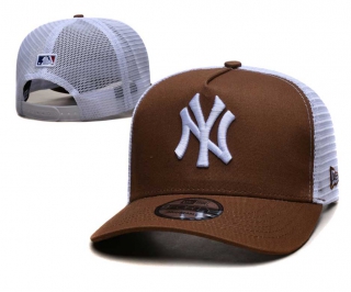 MLB New York Yankees New Era Curved Brim Mesh Trucker 9FORTY Adjustable Hat Brown White 2322