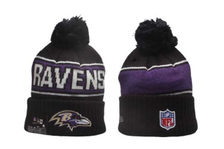 NFL Baltimore Ravens New Era Black 2024 Sideline Sport Cuffed Knit Beanie Hat With Pom 5019