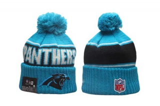 NFL Carolina Panthers New Era Blue 2024 Sideline Sport Cuffed Knit Beanie Hat With Pom 5014