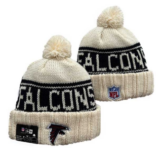 Wholesale NFL Atlanta Falcons New Era Cream 2024 Sideline Cuffed Knit Hat with Pom 3046