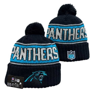 Wholesale NFL Carolina Panthers New Era Black 2024 Sideline Cold Weather Cuffed Knit Hat with Pom 3056