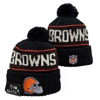 Wholesale NFL Cleveland Browns New Era Black 2024 Sideline Cold Weather Cuffed Knit Hat with Pom 3047