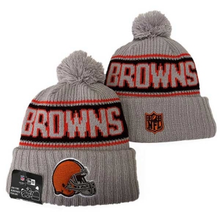 Wholesale NFL Cleveland Browns New Era Gray 2024 Sideline Cold Weather Cuffed Knit Hat with Pom 3049