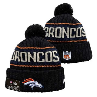 Wholesale NFL Denver Broncos New Era Black 2024 Sideline Cold Weather Cuffed Knit Hat with Pom 3061