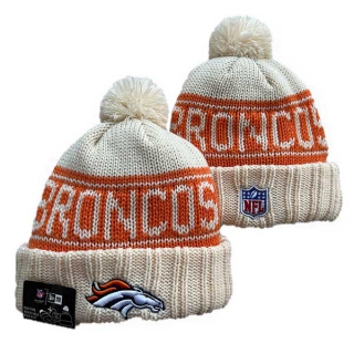 Wholesale NFL Denver Broncos New Era Cream 2024 Sideline Cuffed Knit Hat with Pom 3062