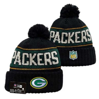 Wholesale NFL Green Bay Packers New Era Black 2024 Sideline Cold Weather Cuffed Knit Hat with Pom 3075