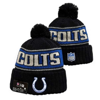 Wholesale NFL Indianapolis Colts New Era Black 2024 Sideline Cold Weather Cuffed Knit Hat with Pom 3030