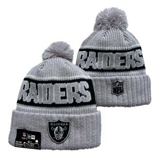 Wholesale NFL Las Vegas Raiders New Era Gray 2024 Sideline Cold Weather Cuffed Knit Hat with Pom 3062