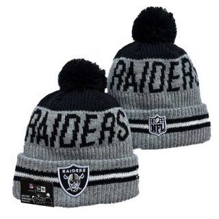 Wholesale NFL Las Vegas Raiders New Era Gray Runner 2024 Cold Weather Cuffed Knit Hat with Pom 3063